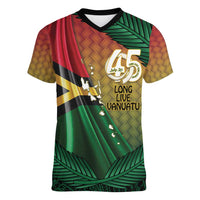 Personalised Long Live Vanuatu Independence Day Women V-Neck T-Shirt 46th Anniversary Woven Pattern LT14 Female Reggae - Polynesian Pride