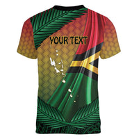 Personalised Long Live Vanuatu Independence Day Women V-Neck T-Shirt 46th Anniversary Woven Pattern LT14 - Polynesian Pride
