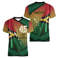 Personalised Long Live Vanuatu Independence Day Women V-Neck T-Shirt 45th Anniversary Woven Pattern - Polynesian Pride