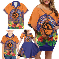 PNG New Ireland Province Family Matching Off Shoulder Short Dress and Hawaiian Shirt Niu Ailan Necklace Polynesian Tattoo - Polynesian Pride
