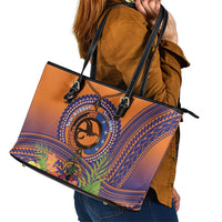 PNG New Ireland Province Leather Tote Bag Niu Ailan Necklace Polynesian Tattoo - Polynesian Pride