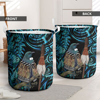 New Zealand Tui Bird Taiaha Laundry Basket Maori Weapon Paua Shell Mix Silver Fern LT14 - Polynesian Pride