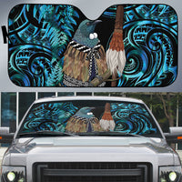 New Zealand Tui Bird Taiaha Auto Sun Shade Maori Weapon Paua Shell Mix Silver Fern LT14 Turquoise - Polynesian Pride