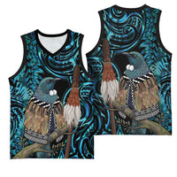 New Zealand Tui Bird Taiaha Basketball Jersey Maori Weapon Paua Shell Mix Silver Fern LT14 - Polynesian Pride