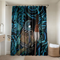 New Zealand Tui Bird Taiaha Bathroom Set Maori Weapon Paua Shell Mix Silver Fern LT14 Shower Curtain Only Turquoise - Polynesian Pride