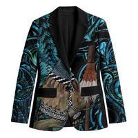 New Zealand Tui Bird Taiaha Blazer Maori Weapon Paua Shell Mix Silver Fern LT14 Unisex Turquoise - Polynesian Pride