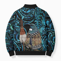 New Zealand Tui Bird Taiaha Bomber Puffer Jacket Maori Weapon Paua Shell Mix Silver Fern LT14 - Polynesian Pride