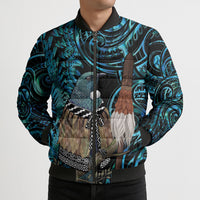 New Zealand Tui Bird Taiaha Bomber Puffer Jacket Maori Weapon Paua Shell Mix Silver Fern LT14 - Polynesian Pride