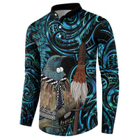 New Zealand Tui Bird Taiaha Button Sweatshirt Maori Weapon Paua Shell Mix Silver Fern LT14 - Polynesian Pride