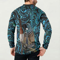 New Zealand Tui Bird Taiaha Button Sweatshirt Maori Weapon Paua Shell Mix Silver Fern LT14 - Polynesian Pride