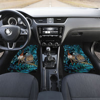 New Zealand Tui Bird Taiaha Car Mats Maori Weapon Paua Shell Mix Silver Fern LT14 Set 2pcs - Front Turquoise - Polynesian Pride
