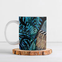 New Zealand Tui Bird Taiaha Ceramic Mug Maori Weapon Paua Shell Mix Silver Fern LT14 Turquoise - Polynesian Pride