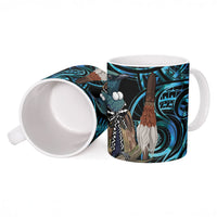 New Zealand Tui Bird Taiaha Ceramic Mug Maori Weapon Paua Shell Mix Silver Fern LT14 - Polynesian Pride