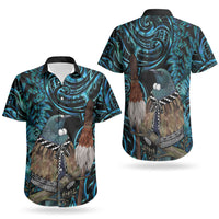 New Zealand Tui Bird Taiaha Couples Matching Long Sleeve Bodycon Dress and Hawaiian Shirt Maori Weapon Paua Shell Mix Silver Fern LT14 - Polynesian Pride