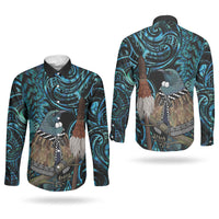 New Zealand Tui Bird Taiaha Couples Matching Summer Maxi Dress and Long Sleeve Button Shirt Maori Weapon Paua Shell Mix Silver Fern LT14 - Polynesian Pride