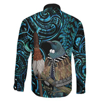 New Zealand Tui Bird Taiaha Family Matching Long Sleeve Bodycon Dress and Hawaiian Shirt Maori Weapon Paua Shell Mix Silver Fern LT14 - Polynesian Pride
