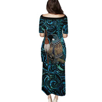New Zealand Tui Bird Taiaha Family Matching Puletasi and Hawaiian Shirt Maori Weapon Paua Shell Mix Silver Fern LT14 - Polynesian Pride