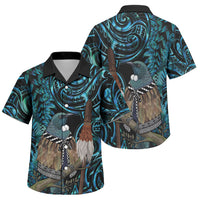 New Zealand Tui Bird Taiaha Family Matching Short Sleeve Bodycon Dress and Hawaiian Shirt Maori Weapon Paua Shell Mix Silver Fern LT14 Son's Shirt Turquoise - Polynesian Pride