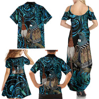 New Zealand Tui Bird Taiaha Family Matching Summer Maxi Dress and Hawaiian Shirt Maori Weapon Paua Shell Mix Silver Fern LT14 - Polynesian Pride