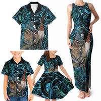 New Zealand Tui Bird Taiaha Family Matching Tank Maxi Dress and Hawaiian Shirt Maori Weapon Paua Shell Mix Silver Fern LT14 - Polynesian Pride