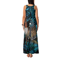 New Zealand Tui Bird Taiaha Family Matching Tank Maxi Dress and Hawaiian Shirt Maori Weapon Paua Shell Mix Silver Fern LT14 - Polynesian Pride