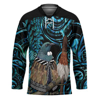 New Zealand Tui Bird Taiaha Hockey Jersey Maori Weapon Paua Shell Mix Silver Fern LT14 Unisex Turquoise - Polynesian Pride