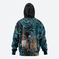 New Zealand Tui Bird Taiaha Hoodie Maori Weapon Paua Shell Mix Silver Fern LT14 - Polynesian Pride