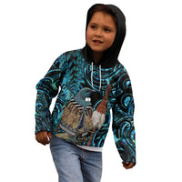 New Zealand Tui Bird Taiaha Kid Hoodie Maori Weapon Paua Shell Mix Silver Fern LT14 - Polynesian Pride