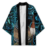 New Zealand Tui Bird Taiaha Kimono Maori Weapon Paua Shell Mix Silver Fern LT14 Unisex Turquoise - Polynesian Pride