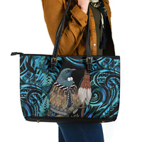 New Zealand Tui Bird Taiaha Leather Tote Bag Maori Weapon Paua Shell Mix Silver Fern LT14 - Polynesian Pride