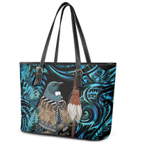New Zealand Tui Bird Taiaha Leather Tote Bag Maori Weapon Paua Shell Mix Silver Fern LT14 - Polynesian Pride