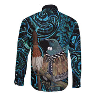 New Zealand Tui Bird Taiaha Long Sleeve Button Shirt Maori Weapon Paua Shell Mix Silver Fern LT14 - Polynesian Pride