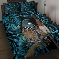 New Zealand Tui Bird Taiaha Quilt Bed Set Maori Weapon Paua Shell Mix Silver Fern LT14 Turquoise - Polynesian Pride