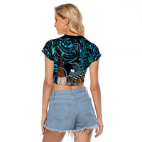 New Zealand Tui Bird Taiaha Raglan Cropped T Shirt Maori Weapon Paua Shell Mix Silver Fern LT14 - Polynesian Pride