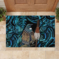 New Zealand Tui Bird Taiaha Rubber Doormat Maori Weapon Paua Shell Mix Silver Fern LT14 Turquoise - Polynesian Pride