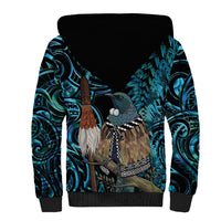 New Zealand Tui Bird Taiaha Sherpa Hoodie Maori Weapon Paua Shell Mix Silver Fern LT14 - Polynesian Pride