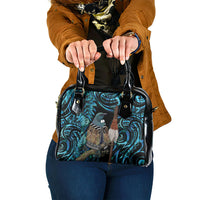 New Zealand Tui Bird Taiaha Shoulder Handbag Maori Weapon Paua Shell Mix Silver Fern LT14 One Size Turquoise - Polynesian Pride