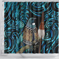 New Zealand Tui Bird Taiaha Shower Curtain Maori Weapon Paua Shell Mix Silver Fern LT14 - Polynesian Pride