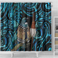 New Zealand Tui Bird Taiaha Shower Curtain Maori Weapon Paua Shell Mix Silver Fern LT14 - Polynesian Pride