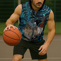 New Zealand Tui Bird Taiaha Sleeveless Zip Hoodie Maori Weapon Paua Shell Mix Silver Fern LT14 - Polynesian Pride