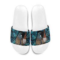 New Zealand Tui Bird Taiaha Slide Sandals Maori Weapon Paua Shell Mix Silver Fern LT14 Turquoise - Polynesian Pride