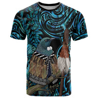 New Zealand Tui Bird Taiaha T Shirt Maori Weapon Paua Shell Mix Silver Fern LT14 Turquoise - Polynesian Pride