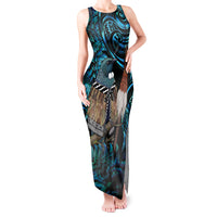 New Zealand Tui Bird Taiaha Tank Maxi Dress Maori Weapon Paua Shell Mix Silver Fern LT14 Women Turquoise - Polynesian Pride