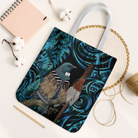 New Zealand Tui Bird Taiaha Tote Bag Maori Weapon Paua Shell Mix Silver Fern LT14 White Strap One Size Turquoise - Polynesian Pride