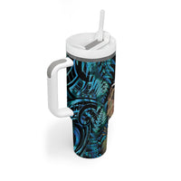New Zealand Tui Bird Taiaha Tumbler With Handle Maori Weapon Paua Shell Mix Silver Fern LT14 - Polynesian Pride