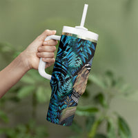 New Zealand Tui Bird Taiaha Tumbler With Handle Maori Weapon Paua Shell Mix Silver Fern LT14 - Polynesian Pride