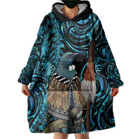 New Zealand Tui Bird Taiaha Wearable Blanket Hoodie Maori Weapon Paua Shell Mix Silver Fern LT14 - Polynesian Pride