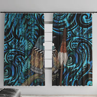 New Zealand Tui Bird Taiaha Window Curtain Maori Weapon Paua Shell Mix Silver Fern LT14 With Hooks Turquoise - Polynesian Pride