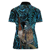 New Zealand Tui Bird Taiaha Women Polo Shirt Maori Weapon Paua Shell Mix Silver Fern LT14 - Polynesian Pride
