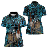 New Zealand Tui Bird Taiaha Women Polo Shirt Maori Weapon Paua Shell Mix Silver Fern LT14 - Polynesian Pride
